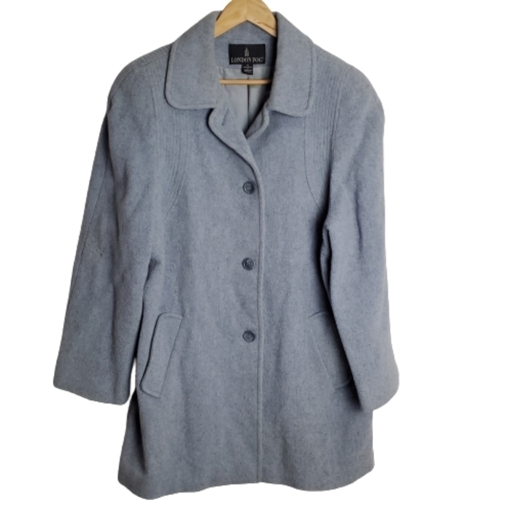 London Fog Gray Wool Blend Button Down Coat Jacket With Pockets Size 16